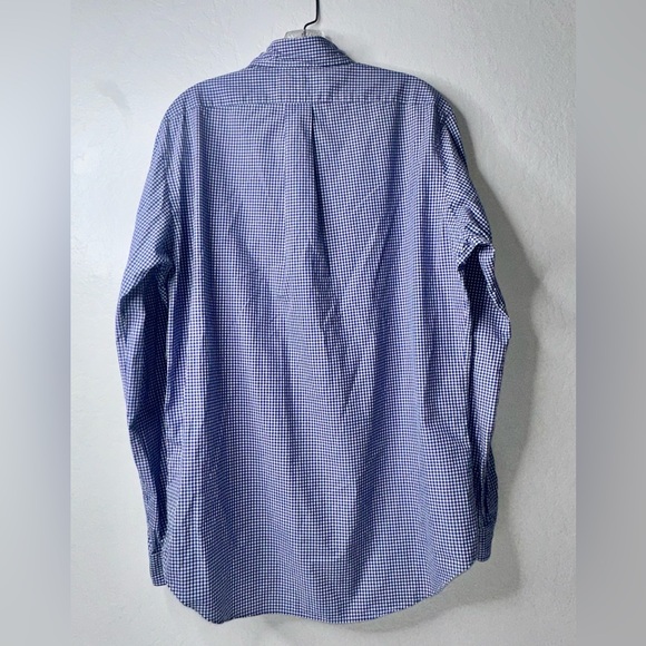 Ralph Lauren Shirt Mens Size 15.5 M Blue Long Sleeve Cotton Stretch Poplin Check - Picture 2 of 12